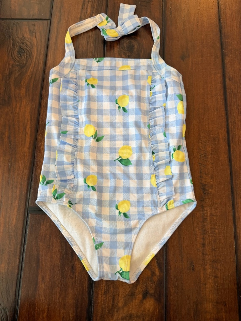 Janie and Jack Lemon Blue Gingham Girls Swimsuit